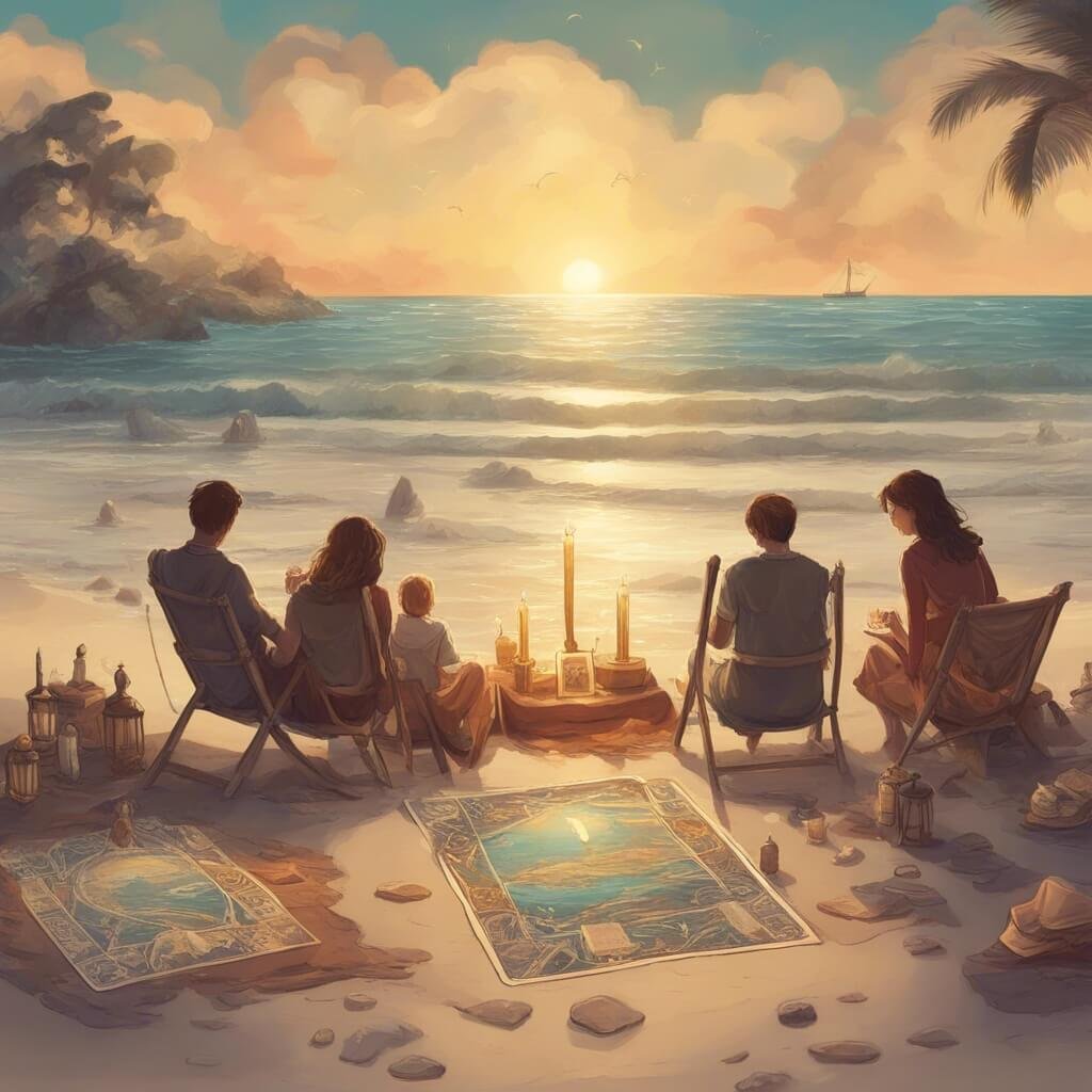 Families tarot readings on the beach